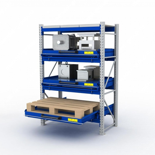 ER-00023585 Стеллаж с выкатными платформами S-HEAVY 1000/1300 (4 яруса хранения)